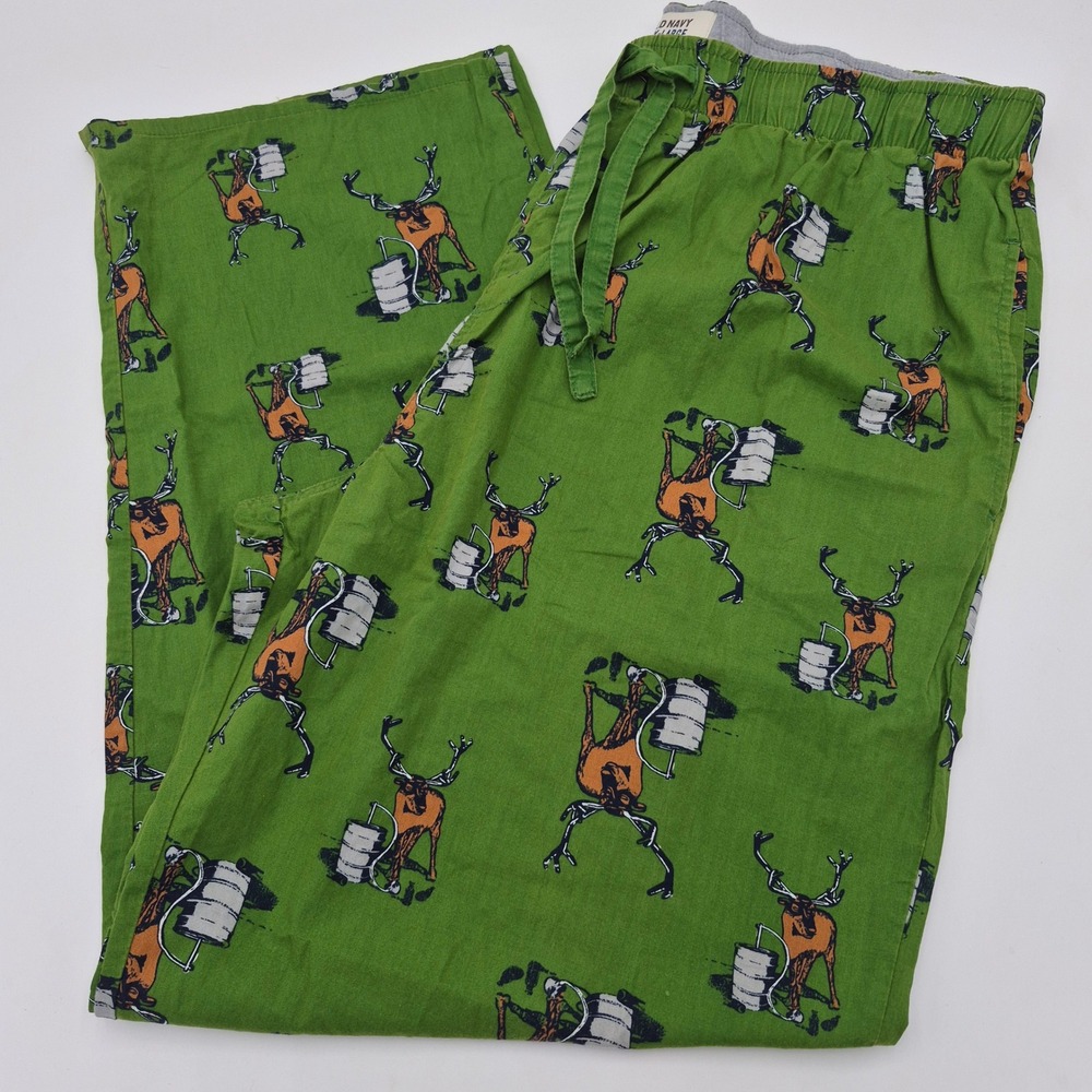 Old Navy Mens Green Reindeer Beer Keg Pajama Pants XL Holiday Lounge Bottoms